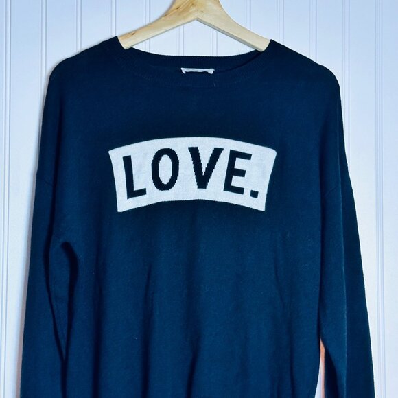 Brit Ny Sweater Women’s Large Black Cream Love Cashmere Blend Casual Lightweigh - Picture 2 of 6